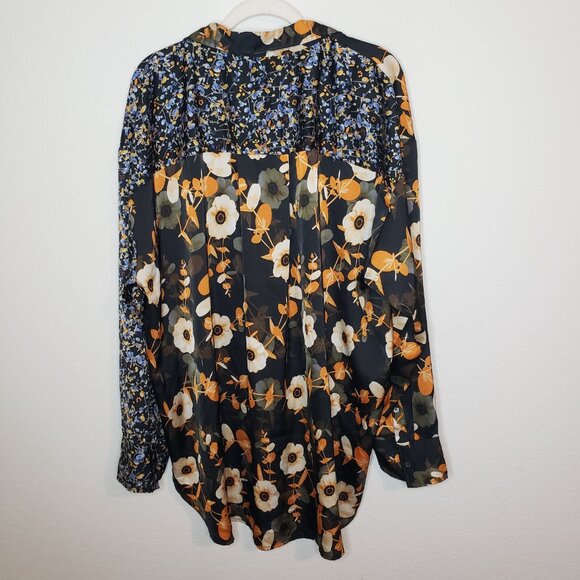 First Love Women's Sz 3x Oversized Mixed Media Print Satin Button Front Blouse - Picture 3 of 5